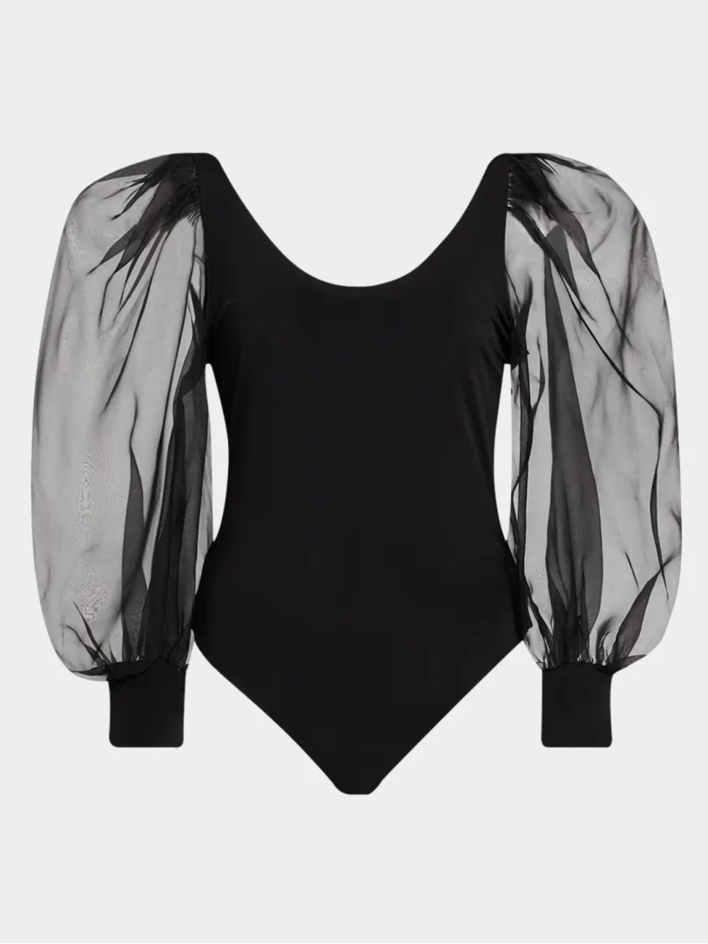ASTR scoop neck bodysuit sheer mesh puff sleeves Open Back Black sz Small